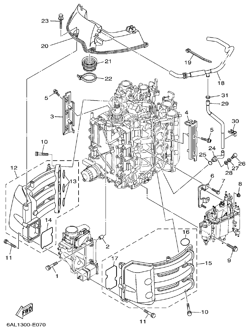 Yamaha F250AET, FL250AET, F250TR, LF250TR INTAKE 1 parts diagram